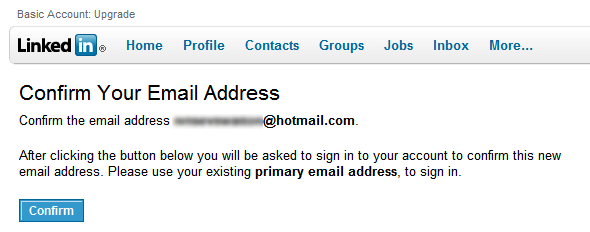 Second stage of e-mail confirmation
